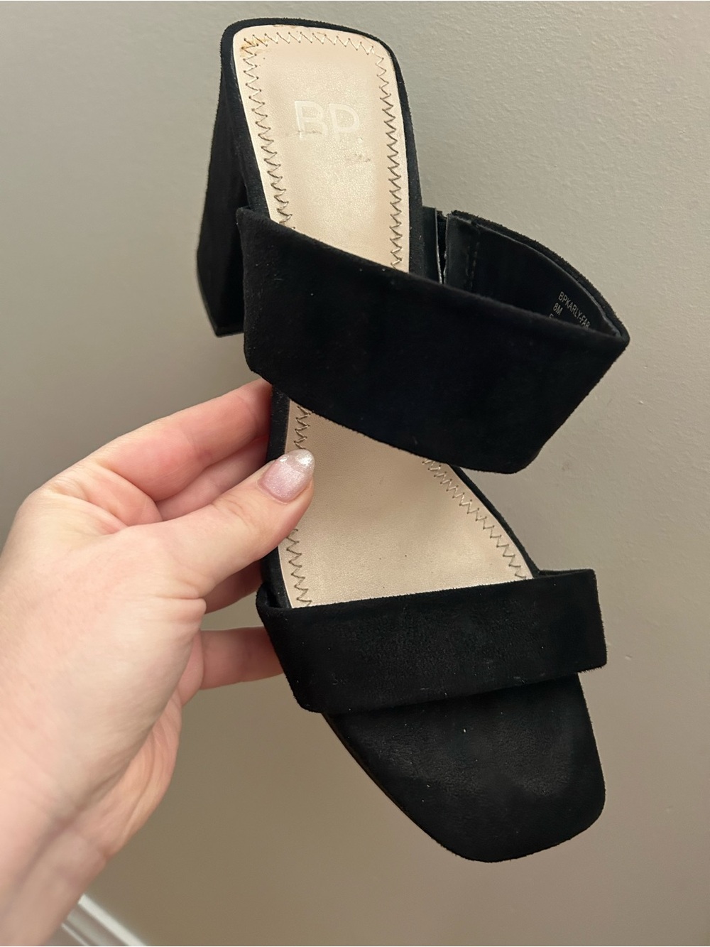 BP Two-Strap Black Block Heel Sandal